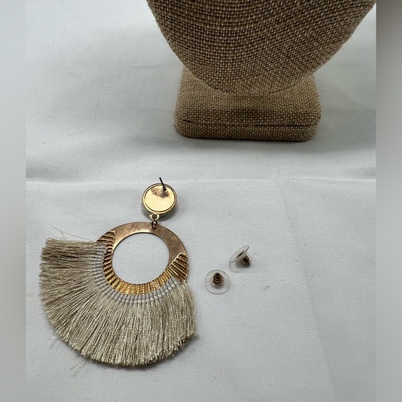 Beige Fringe Statement Earrings - Picture 3 of 4